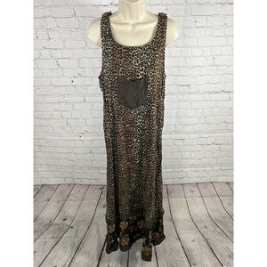 VTG Cactus Flower Floral Cheetah Print Sleeveless Overall Maxi Dress Women’s M